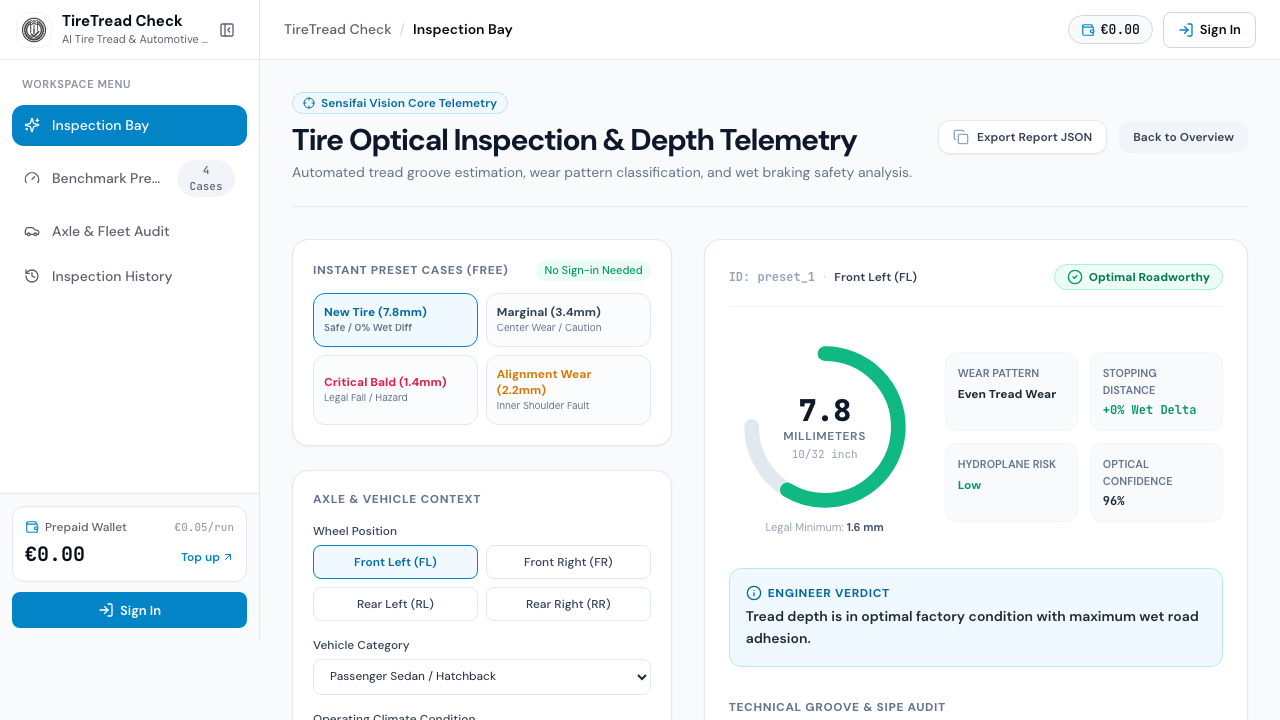 TireTread Check Workspace Interface